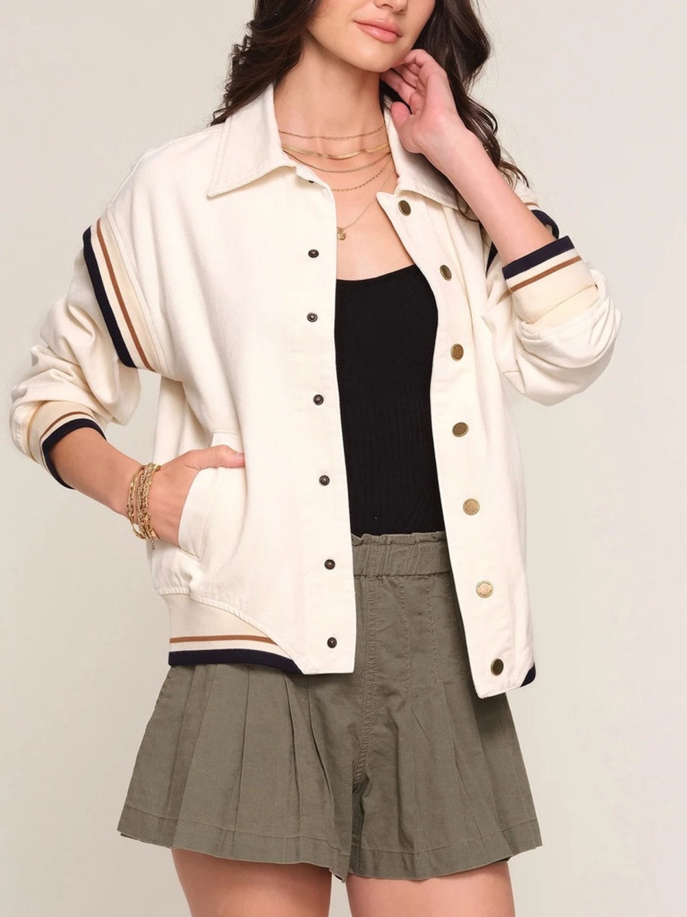 Heartloom Martin Jacket Womens Large Relaxed Varsity Fit Bomber Snap Front